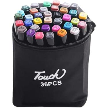 Imagem de Canetinha Ponta Dupla para Colorir Kit Estojo de Canetas Escolar Marcador Coloridas Permanente Duas Pontas (36 Cores)