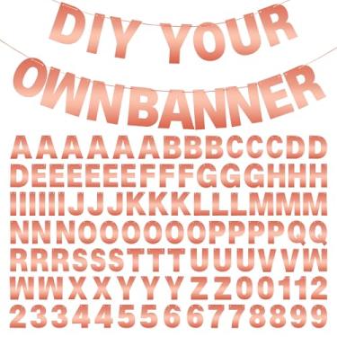 Imagem de Kit de banner DIY com letras roxas personalizáveis faixas de aniversário faixa de formatura banners personalizados para festa de casamento formatura decoração de chá de bebê (ouro rosa brilhante)