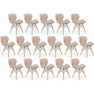 Imagem de Kit 16 Cadeiras de Jantar Charles Eames Slim Wood Estofada - Nude