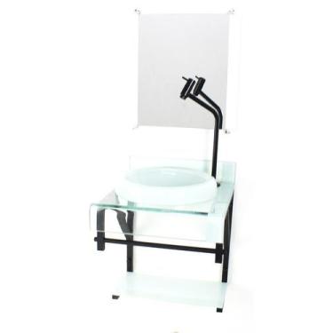 Imagem de Gabinete de vidro 40cm para banheiro curvado duplo pp cuba chapéu bran