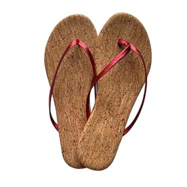 Imagem de Archicolor Chinelo minimalista feminino de verão francês preguiçoso de couro legítimo chinelos confortáveis de madeira de látex, Borgonha, 40