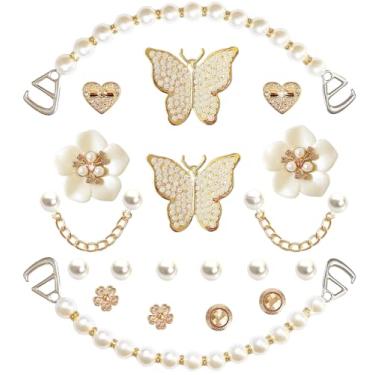 Imagem de BOAJUNWU Pingentes de sapatos brilhantes para mulheres, correntes douradas femininas para sandálias de tamanco, pingentes de corrente brilhante de strass fofos decoração de sapatos de designer