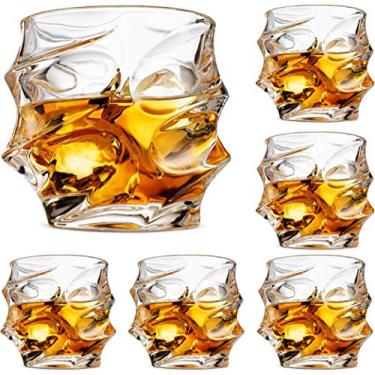 Imagem de First to act tactical Conjunto de 6 copos de uísque de cristal premium com 6 copos grandes sem chumbo para degustação de copos escoceses para beber uísque irlandês bourbon tequila (Iceberg, 6 x 293 g)