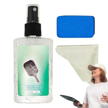 Imagem de Spray limpador de raquete de tênis | Borracha de 100 ml | Conjunto de limpeza de tênis de mesa, solução de limpeza de raquete de pickle com esponja e pano para rotação e controle ideais