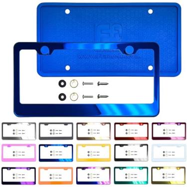 Imagem de Combo de moldura de placa de licença de proteção traseira de silicone, espelho azul, galvanoplastia cromada, ajuste universal, tampa de parafuso de alumínio, aço inoxidável T304, à prova de ferrugem à prova de intempéries (quantidade: 1 moldura)