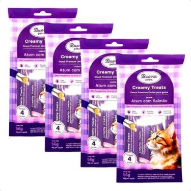 Imagem de Kit 4 Sachê Atum E Salmão - 56g Para Gatos Buona Petix Creamy