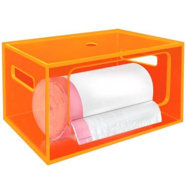 Imagem de Porta-saco de lixo empilhável sob a pia organizador de armazenamento de saco de lixo acrílico extragrande com parte superior e alças para armário de despensa de cozinha, lavanderia, laranja neon