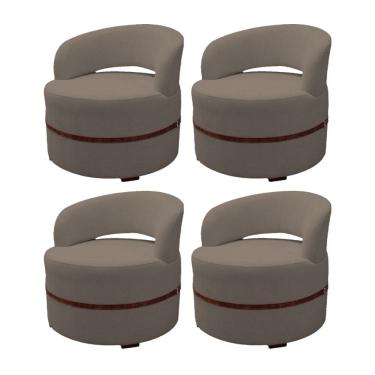 Imagem de Kit 4 Poltrona Decorativa Luana Estofada para Sala Linho Marrom