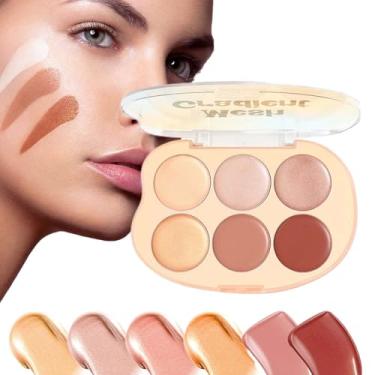 Imagem de Paleta De Blush E Iluminador - Paleta Multiuso com 6 Cores para Maçãs do Rosto - Kit De Maquiagem Cremosa De Longa Duração Difuminável Para Mulheres Pele Madura Artistas De Maquiagem