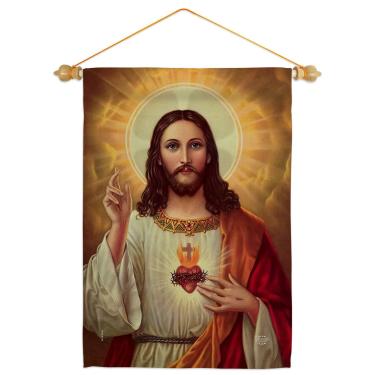 Imagem de Festa do Sagrado Coração de Jesus Conjunto de Cavilha de Madeira Decoração de Parede Pôster de Casa Varanda Tela Religiosa Tapeçaria Fé Dia dos Pais Cemitério Decoração para Cemitério Presentes