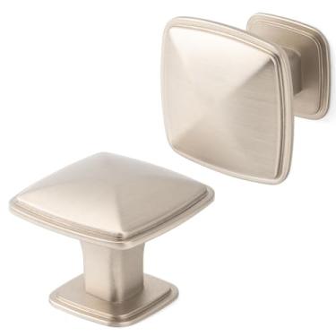 Imagem de BEROSSA Puxadores de armário de níquel escovado puxadores de gaveta de níquel, pacote com 10 3,5 cm, puxadores quadrados de 1990 para armários de cozinha, gavetas, cômodas, armário, banheiro, vaidade