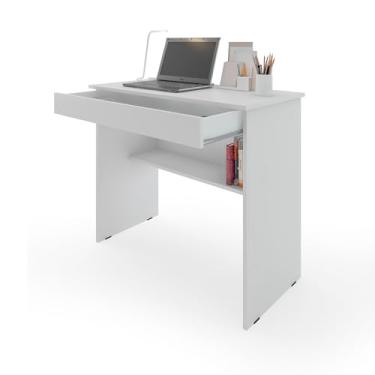 Imagem de Escrivaninha/Mesa de Computador com 1 Gaveta e Prateleira Organizadora para Quarto ou Escritório de Estudo (Branco)