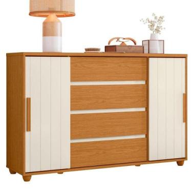 Imagem de Cômoda Sapateira Grande 4 Gavetas 2 Portas Evidência Cinamomo Off Whit