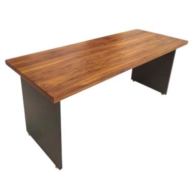 Imagem de Escrivaninha Mesa Madeira Teca 4cm Escritório Setup (Verniz Mel, 200x70cm, Preto)