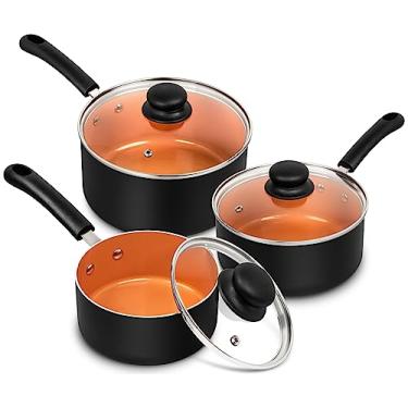 Imagem de MICHELANGELO Conjunto De Panelas Cerâmica 1,5 Qt E 2 Qt, Antiaderentes 3 Sem Pfas Com Tampa, Cobre Unidades, Panela Pequena Multiuso, Antiaderentes, Laváveis Na Máquina Lavar Louça