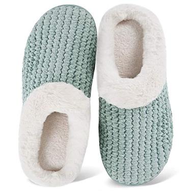 Imagem de Pantufas femininas de espuma viscoelástica com forro de lã de pelúcia confortável para uso interno e externo, Verde, 7-8