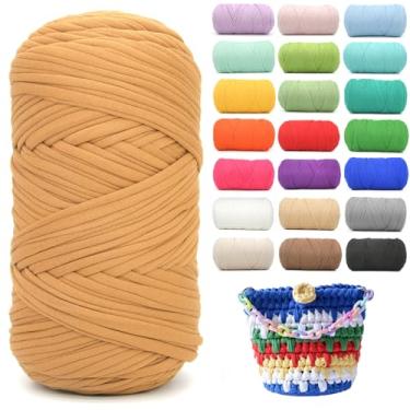 Imagem de Camiseta de 400 g para crochê, marrom, tecido elástico macio, grosso, grosso, fio de crochê para crochê, tricô iniciante, tricô à mão, para bolsa/artesanato faça você mesmo/decoração de casa - Caramel