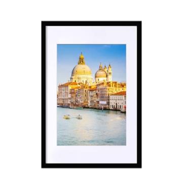 Imagem de wyooxoo Porta-retrato de 40,6 x 61 cm feito de madeira maciça preta para exibir imagens 30,5 x 45,7 cm com tapete ou 40,6 x 61 cm sem tapete, moldura colorida para montagem horizontal na parede