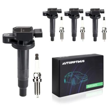 Imagem de Autopptimus Conjunto de 4 bobinas de ignição e velas de ignição UF316 compatível com Scion Toyota XA XB Yaris Echo Prius Camry L4 1.5L substitui 90080-19021 5C1293 1788345 UF316