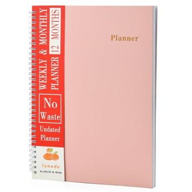 Imagem de Agenda A4 grande sem data semanal e mensal, 12 meses, sem desperdício, data semanal de tarefas, caderno com bolso organizador e objetivo, agenda mensal em branco de 21,6 cm x 28 cm para mulheres