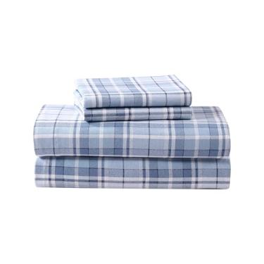 Imagem de Laura Ashley Home - Lençóis Queen, conjunto de cama de flanela de algodão, escovado para maciez extra e conforto (Mulholland azul xadrez, Queen)