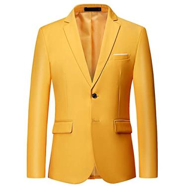 Imagem de Jaqueta De Terno Masculina Primavera Outono Cor Sólida Jaqueta Anfitriã Homens Botões De Manga Comprida Jaqueta Casual Masculina Slim Fit Lapela De Baile Blazer Jaqueta, D-yellow, L