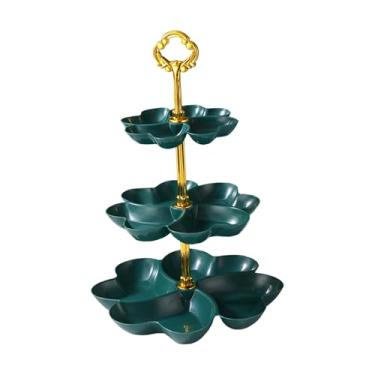 Imagem de IEUDNS Bandeja de frutas, suporte para bolo, três camadas, grande capacidade, pratos de servir, bandejas, travessas, enfeites, bandeja para lanches, para, Verde