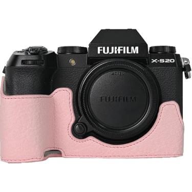 Imagem de Capa para X-S20, capa BMAOLLONGB feita à mão de couro PU para meia câmera versão com abertura inferior para Fujifilm X-S20 XS20 com alça de mão (rosa)