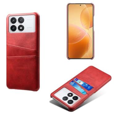 Imagem de Capas Compatível com Xiaomi Redmi K70 PRO,Caso de couro PU-Tampa de telefone a prova de choque com 2 slots de cartão,Proteção anti-impressão digital e anti-gota-Red