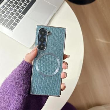 Imagem de Capa magnética para celular Samsung Fold6 Fold5 Fold4 Fold3 Capa rígida de couro e plástico (para Samsung Galaxy Z Fold6/Azul)