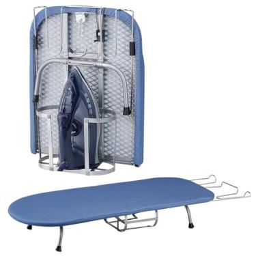 Imagem de BiJun Tábua de passar roupa pequena, mesa dobrável mini tábua de passar roupa portátil com descanso de ferro, conjunto para dormitórios, trailers, apartamentos de viagem azul