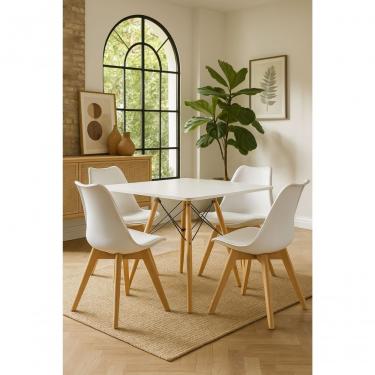 Imagem de Mesa Jantar Eiffel Elegante Quadrada 90cm E 4 Cadeiras Leda Saarinen Cor Branco