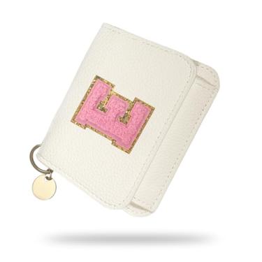 Imagem de Carteira para meninas, carteiras femininas com inicial, carteira pequena branca para crianças com 5 compartimentos para cartões, bolsas personalizadas, presentes para meninas e mulheres, presente de