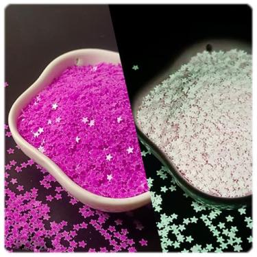Imagem de Flocos de glitter de estrela roxa que brilham no escuro, lantejoulas de plástico luminoso de 3 mm, bolsa de 10 g para artesanato em resina, arte de unhas, geleca e decoração de festa