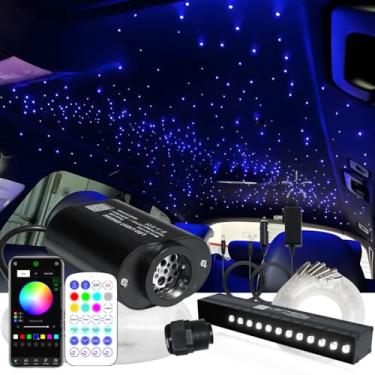 Imagem de AZIMOM Mini 6W Twinkle 600pcs0.7.6 cm 4.0 m Fibra Óptica Starlight Headliner+180pcs Pure White Meteor Shooting Star para carro casa, Fibras de fibra de brilho final ativado por som aplicativo e