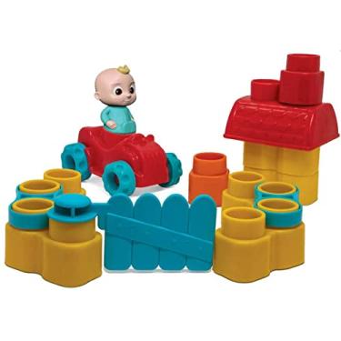 Imagem de Elka Fofo Blocos - Cocomelon, carrinho/acessórios- vermelho com rodas verdes (inverte) blocos amarelo, laranja, vermelho