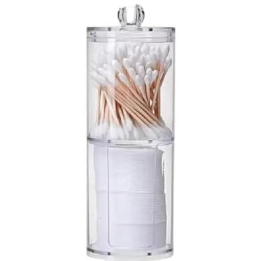 Imagem de Kit Organizador Porta Algodão e Haste Flexível 2 Divisórias Acrílico Com Tampa Transparente Multiuso Moderno Reforçado para Banheiro Lavabos Penteadeira Para Manter Utensílios Organizados