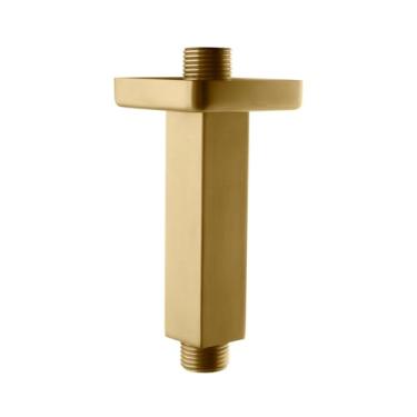 Imagem de DEOLER Braço de chuveiro dourado escovado com flange, quadrado, 10 cm, extensor de chuveiro quadrado de montagem no teto de aço inoxidável para cabeça de chuveiro fixa, extensão de braço de chuveiro