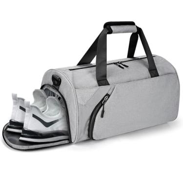 Imagem de Pucuwu Bolsa de ginástica para homens e mulheres com compartimento para sapatos e molhados – Bolsa esportiva para viagens, esportes, fitness e treino, Cinza, Bolsa de ginástica