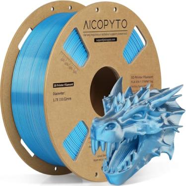Imagem de AICOPYTO Filamento De Impressora 3D Silk Pla Duas Cores 1,75 Mm, Carretel Duplo 2 Em 1 Prata-Azul Kg (2,2 Libras), Probabilidade Precisão Dimensional +/- 0,02 Adequado Para A Maioria Das Impressoras