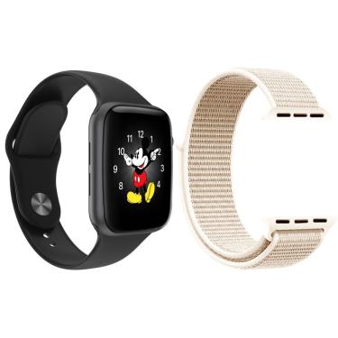 Imagem de Kit 1 Smartwatch Preto + 1 Pulseira Extra Nylon Rosa Vintage