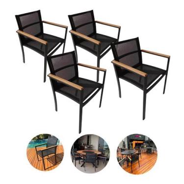 Imagem de Kit 4 Cadeiras Amelia Tela Sling e Alumínio para Jardim Piscina Jantar