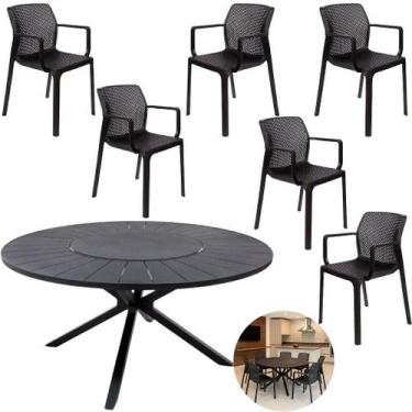 Imagem de Mesa Cozinha Zurick 1,50m Alumínio Giratória 6 Cadeiras Jantar Sardenh