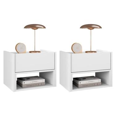Imagem de Kit 2 Mesas De Cabeceira Suspensa Florença 1 Gaveta Branco - Casa D Branco