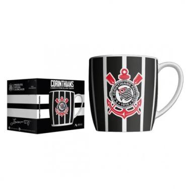 Imagem de Caneca Porcelana 360ml Copo Time de Futebol Corinthians Preto Resisten