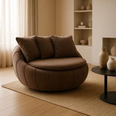 Imagem de Poltrona Giratória Madeira Escritório Sala Quarto Almofadas Luxo Refor