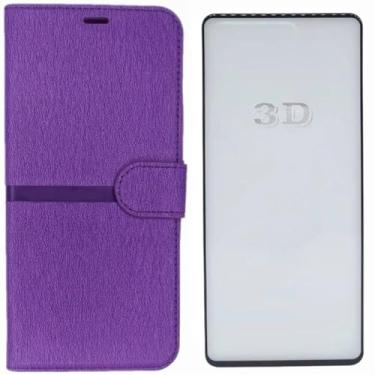 Imagem de Kit Capa Carteira Para Samsung M54 Roxo + Pel�cula 3D
