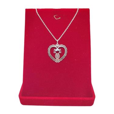 Imagem de Corrente Cadeado 45cm Pingente Menina Coração Prata 925