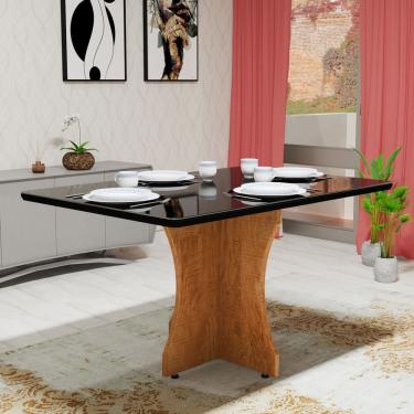 Imagem de Mesa De Jantar Retangular 4 Lugares Com Tampo De Vidro Laqueado Em MDF