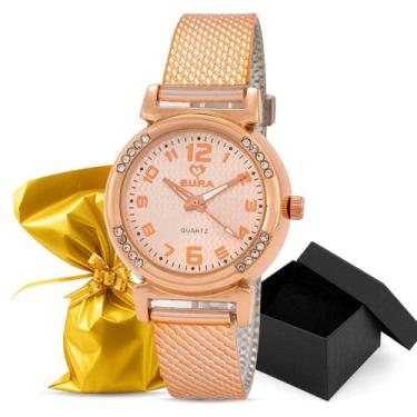 Imagem de Relógio de Pulso Eura Silicone Banhado a Ouro Rose Feminino Embalagem 